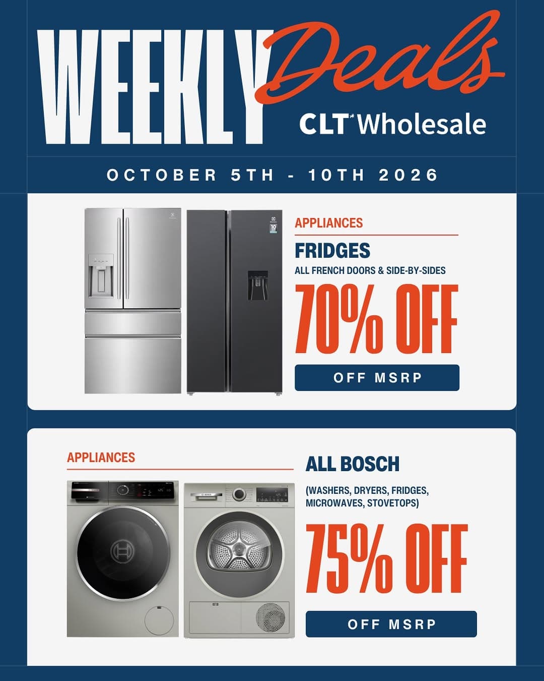 We have EVEN MORE deals rolling out this week! If appliances are on your list, now is the time to come see us. All Fr…